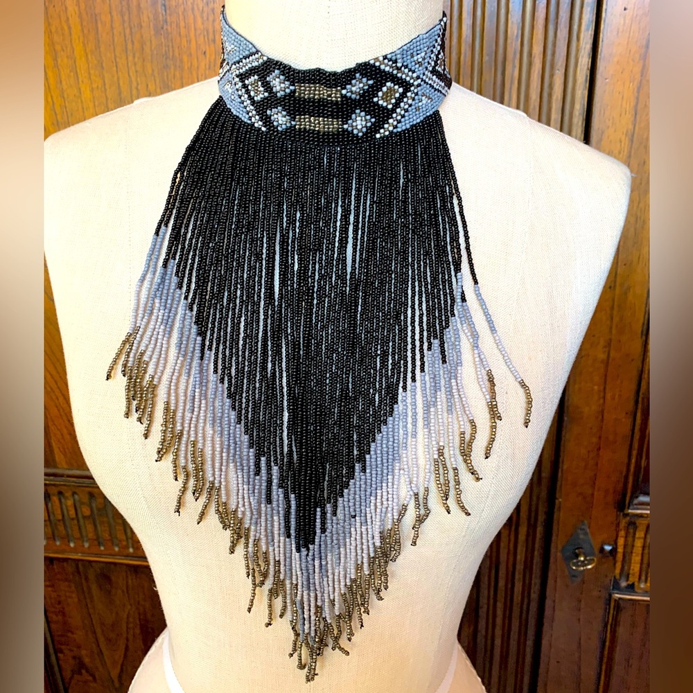 Beaded choker collar necklace
